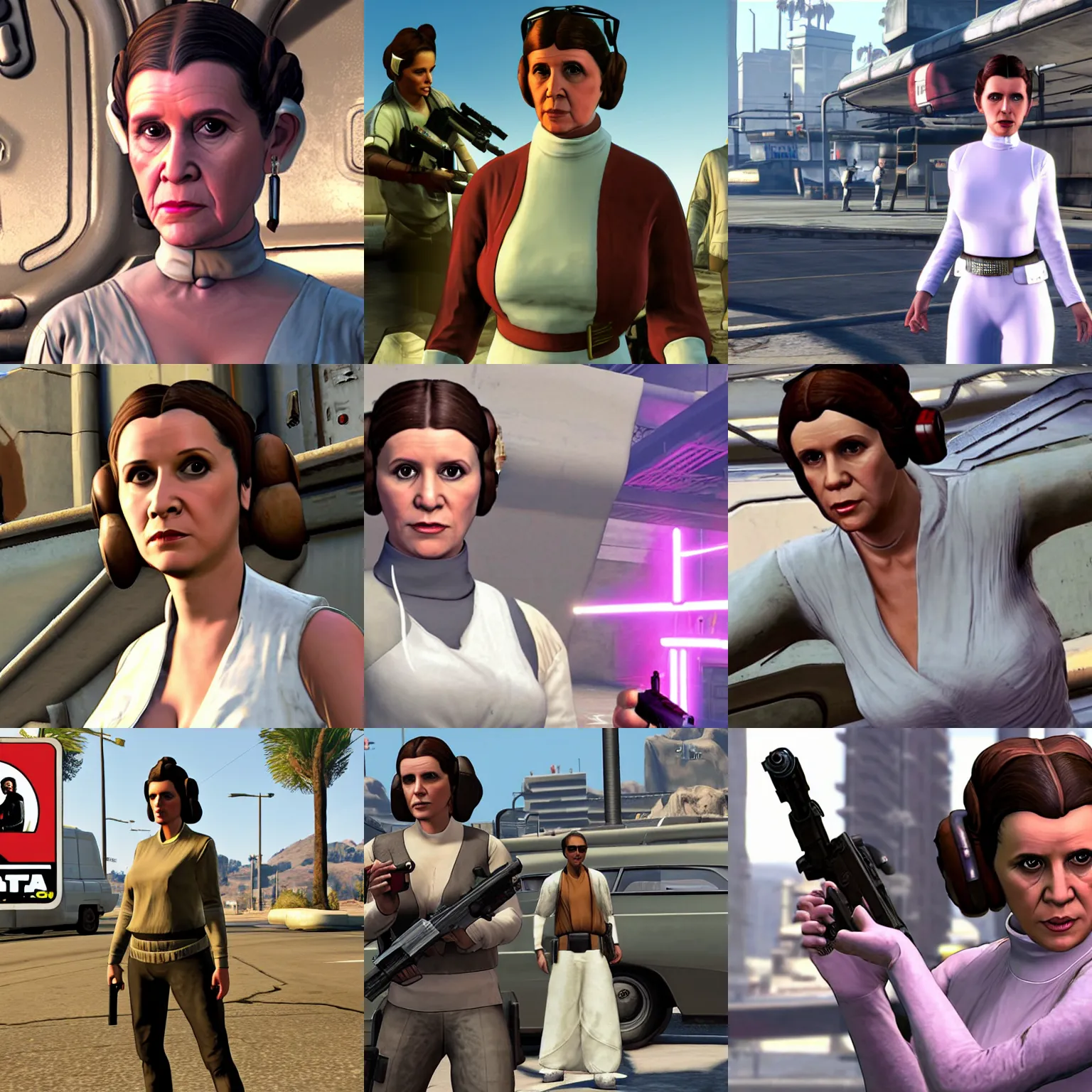 Prompt: princess leia in gta v, promotion picture