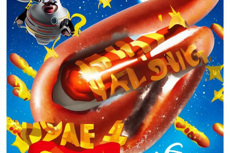 Image similar to movie poster art of a hot dog space adventure movie