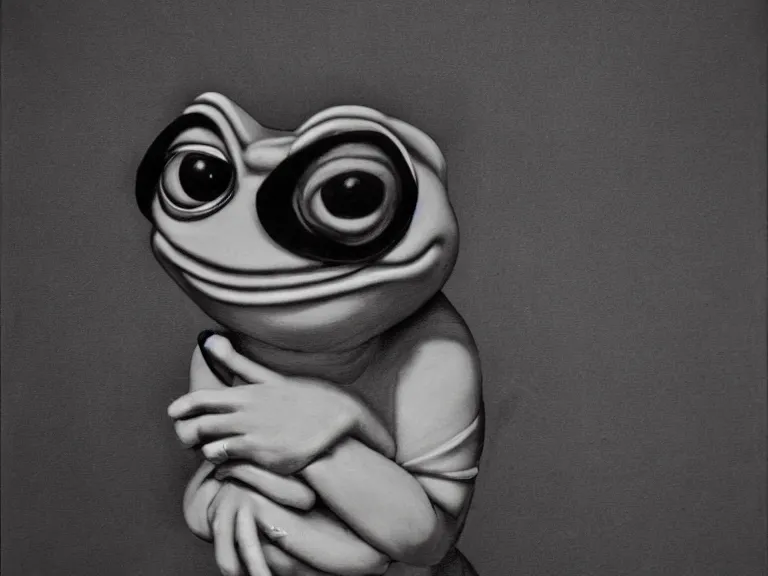 Prompt: portrait of Pepe the frog by Cecil Beaton, glamorous Hollywood style lighting, black and white, photorealistic