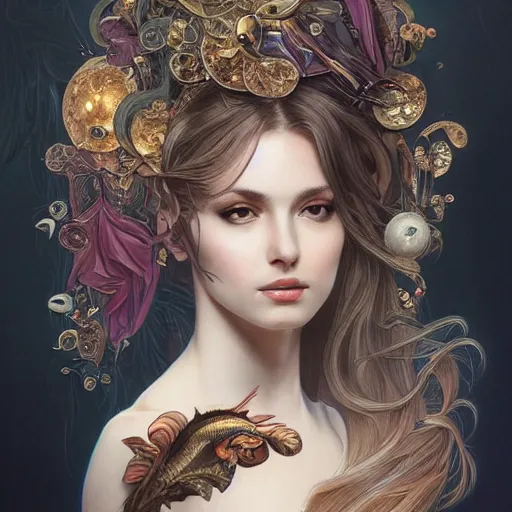 Prompt: a photograpic portrait of a pretty woman, spacepunk, fantasy, intricate, elegant, highly detailed, digital painting, artstation, concept art, smooth, sharp focus, illustration, art by artgerm and H R Giger and alphonse mucha