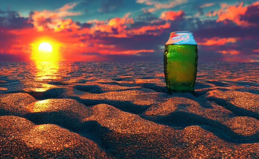 Prompt: a cubic cup of coca-cola with small gas bubbles on a rock near the sea at sunset, anime style, 8k hdr, hyperrealistic, highly detailed, high quality, high coherence, godrays, complementary colours, turbulent sea, path tracing, breathtaking landscape, cinematic lighting, concept art, trending on Artstation