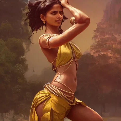 Prompt: indian woman doing push ups, ultra realistic, concept art, intricate details, highly detailed, photorealistic, octane render, 8 k, unreal engine. art by artgerm and greg rutkowski and alphonse mucha