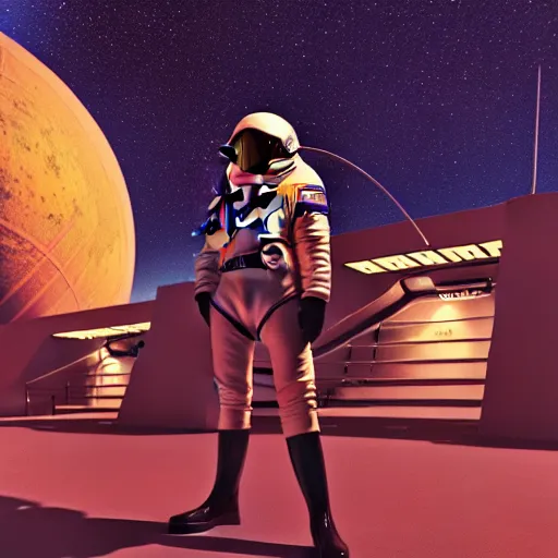 Prompt: low angle shot of a space port at night, pulp art, artwork by Joseph Leyendecker and Robert McGinnis and Alfred Henry Maurer, 3d octane blender render, Hipple and boho fashion 1970s, kraut rock album cover