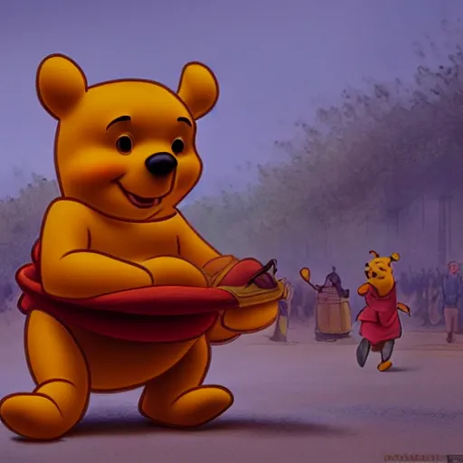 Image similar to winnie the pooh at tiananmen square, award winning photography, extremely detailed, artstation, 8 k, sensual lighting, incredible art, wlop, artgerm