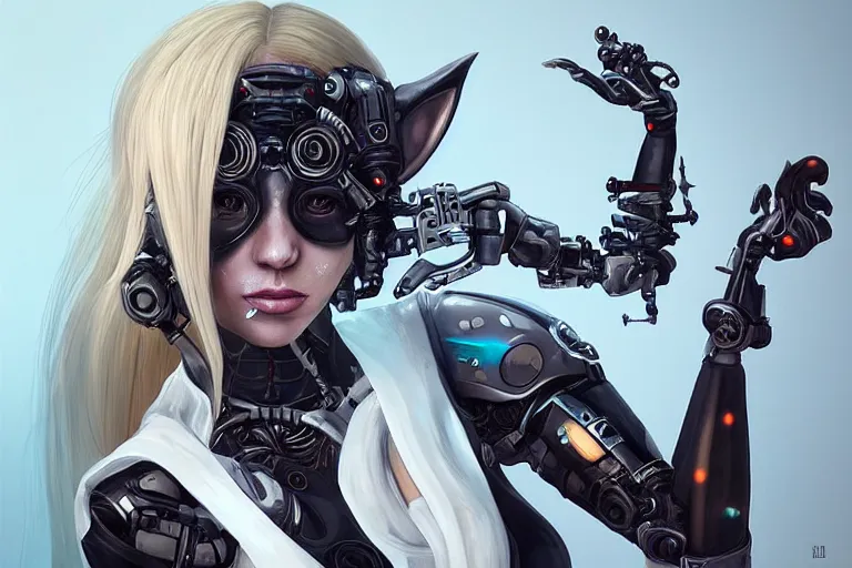 Image similar to “ a extremely detailed stunning portraits of solarpunk cyborg black cat by allen william on artstation ”