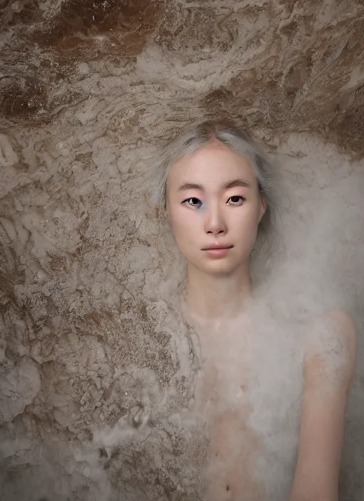 Prompt: Kodak Portra 400, 8K, soft light, volumetric lighting, highly detailed, britt marling style 3/4 ,portrait photo of teen Kasumi Arimura, the face emerges from Pamukkale, thermal waters flowing down white travertine terraces, inspired by Ophelia paint , a beautiful luxurious celestial suit and hair are intricate with highly detailed realistic beautiful flowers , Realistic, Refined, Highly Detailed, interstellar outdoor soft pastel lighting colors scheme, outdoor fine art photography, Hyper realistic, photo realistic