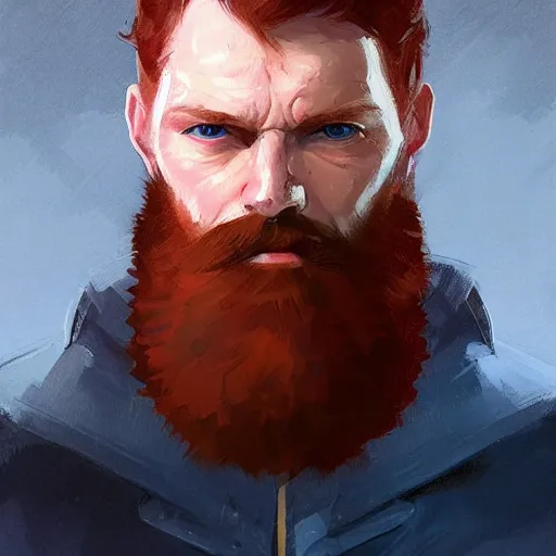 Image similar to portrait of a super friendly man by greg rutkowski, he is about 3 0 years old, english, short red hair, blue eyes, red beard, highly detailed portrait, digital painting, artstation, concept art, smooth, sharp foccus ilustration, artstation hq