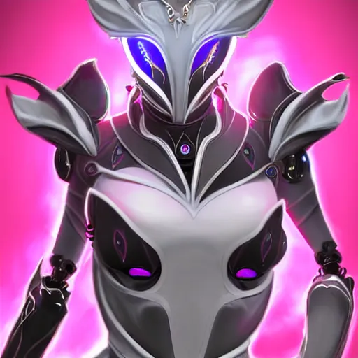Image similar to highly detailed exquisite fanart, of a beautiful female warframe, but as a cute anthropomorphic robot dragon, glowing eyes and robot dragon head, off-white plated armor, bright Fuchsia skin, royal elegant pose, close-up bust shot torso up, epic cinematic shot, realistic, professional digital art, high end digital art, sci fi, DeviantArt, artstation, Furaffinity, 8k HD render, epic lighting, depth of field