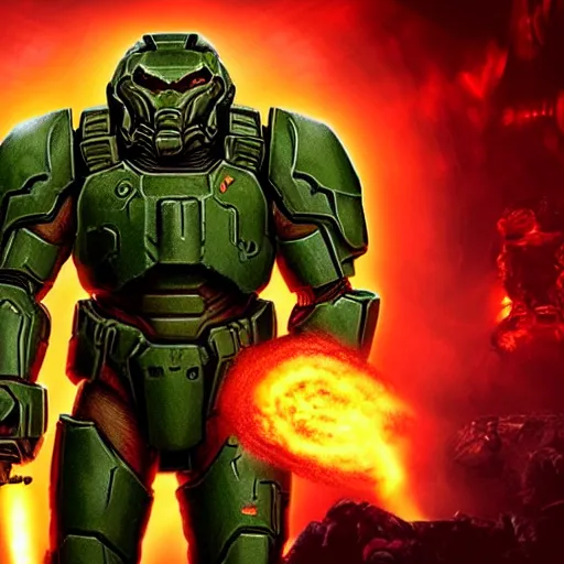 Image similar to doomguy from doom eternal