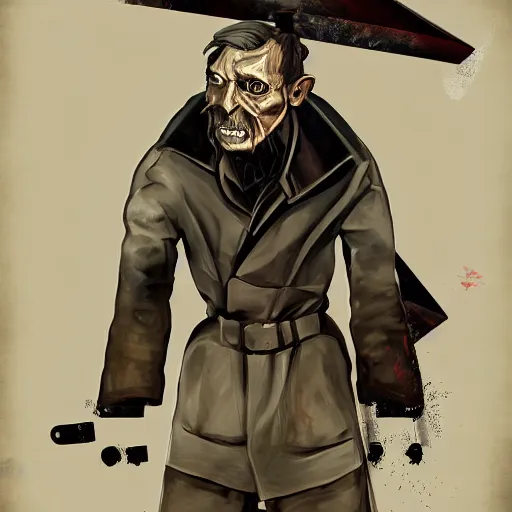 Prompt: old charismatic mechanic, dishonored art style