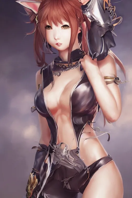 Image similar to cat girl in a blade and soul spinoff artbook rendered by the artist Nadezhda Tikhomirova, Jiyun Chae, Lê Long, Joe Madureira, trending on Artstation by Hyung tae Kim, artbook, Stanley Artgerm Lau, WLOP, Rossdraws , James Gurney