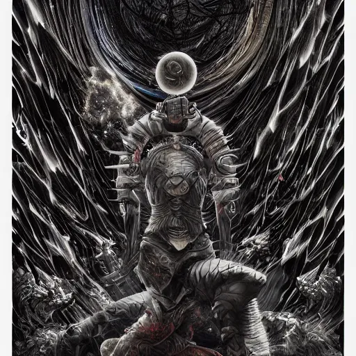 Image similar to the meaning of life, solar eclipse, chaos, night, rot, blood, epic art, dark souls, highly detailed and intricate, trending on artstation