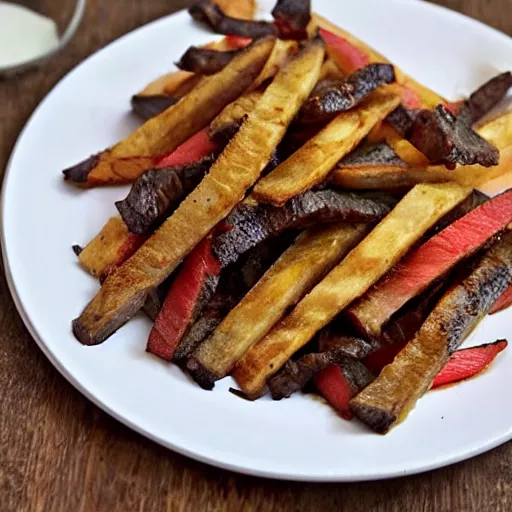 Image similar to french steak fries pile, burnt with ketschup - t