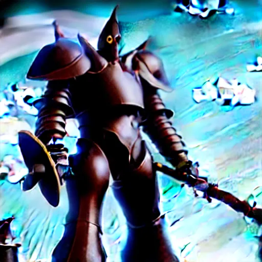 Prompt: promotional image of <Chocolate Golem> as <War Priest> in the new movie directed by <Tetsuya Nomura>, <heavily armored and brandishing shillelagh>, <perfect face>, movie still frame, promotional image, imax 70 mm footage