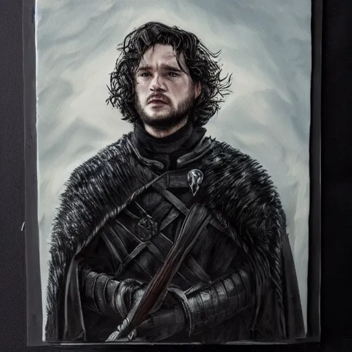 Prompt: kit harrington as lord comanderl of the nights watch, incredibly detailed oil painting, high octane, trending on artstation, incredible fineline, regal, fine art museum piece, drum scanner