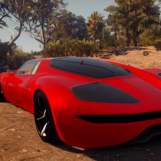 Image similar to futuristic sleek sports car in red dead redemption 2