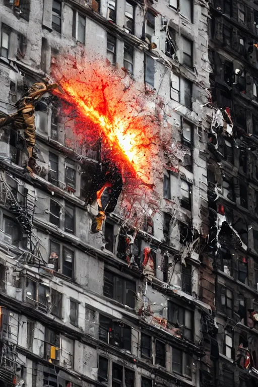 Prompt: !dream a man jumping from a building in New York, explosion