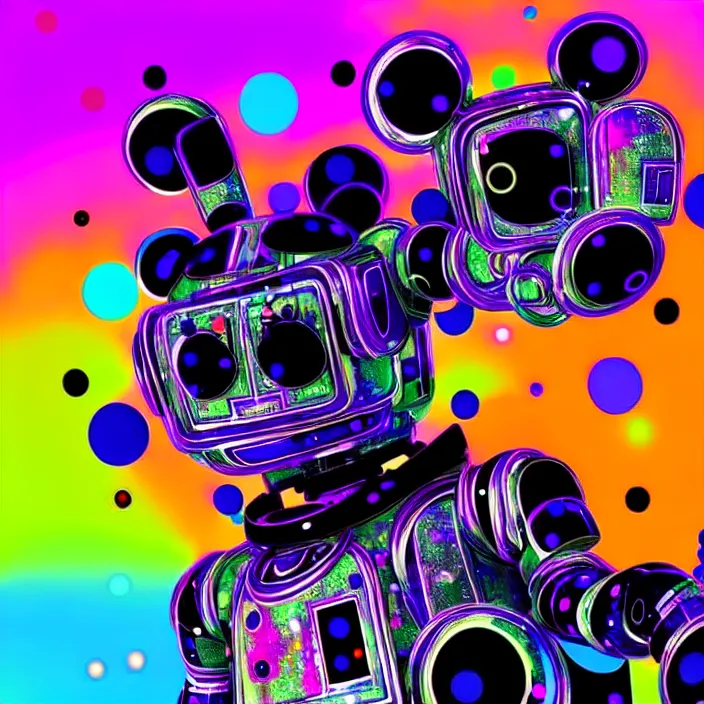 Prompt: a furry robot generating beautiful music, experimental, abstract, colorful, vivid