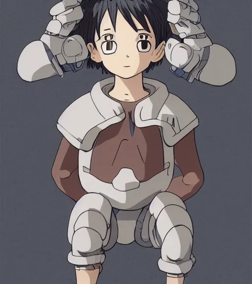 Image similar to attractive little boy wearing an cyborg bear suit, artwork in kentaro miura and made in abyss and inazuma eleven, smooth, beautiful lightness, anatomically correct, trending on pixiv, perfect composition