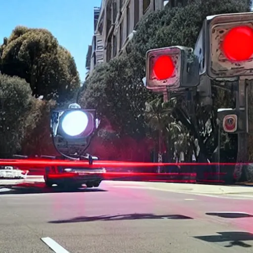 Image similar to ultra realistic red light camera capturing 2 1 savage running the light in san francisco, historically accurate footage, unreleased version of the second coming by james franco