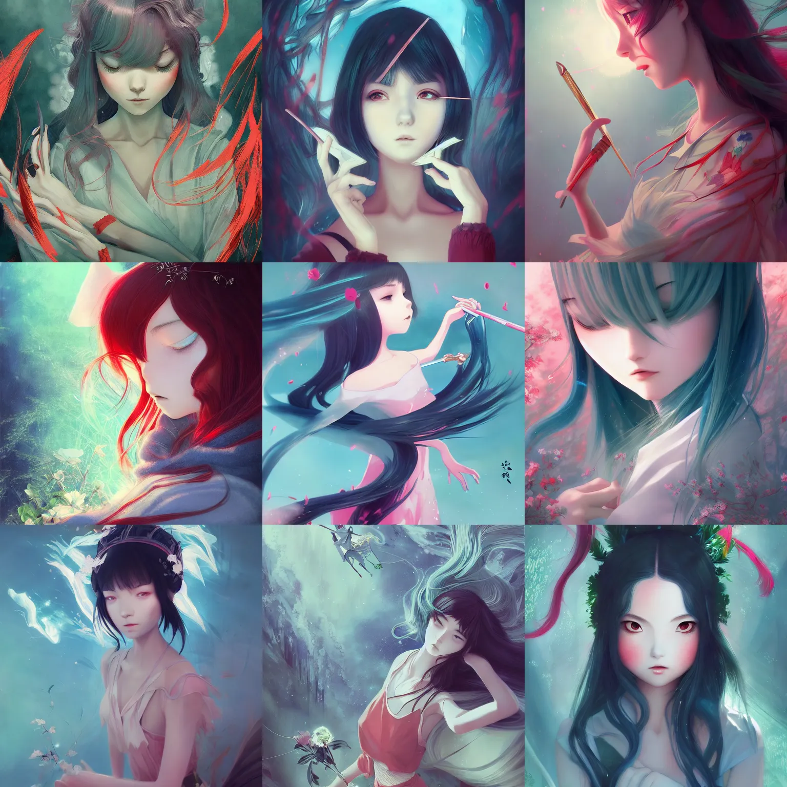Prompt: song of saya, by Anna Dittmann and Ilya Kuvshinov and studio ghibli and WLOP and Rossdraws, digital art, surreal, trending on artstation, anime arts, featured on Pixiv, blue lighting, HD, 8K, highly detailed, good lighting, beautiful, epic, masterpiece