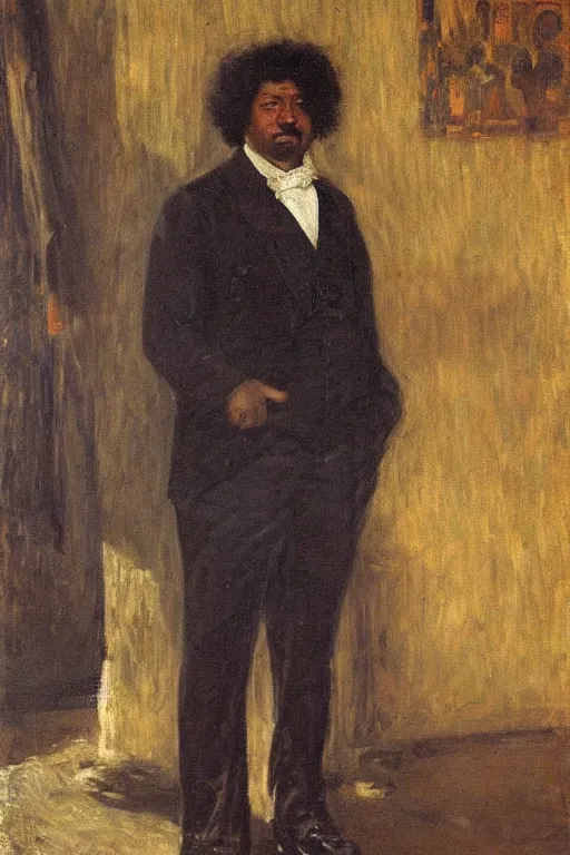 Image similar to Portrait of Alexandre Dumas, oil on canvas, highly detailed, high contrast, by Henry Ossawa Tanner, 8k