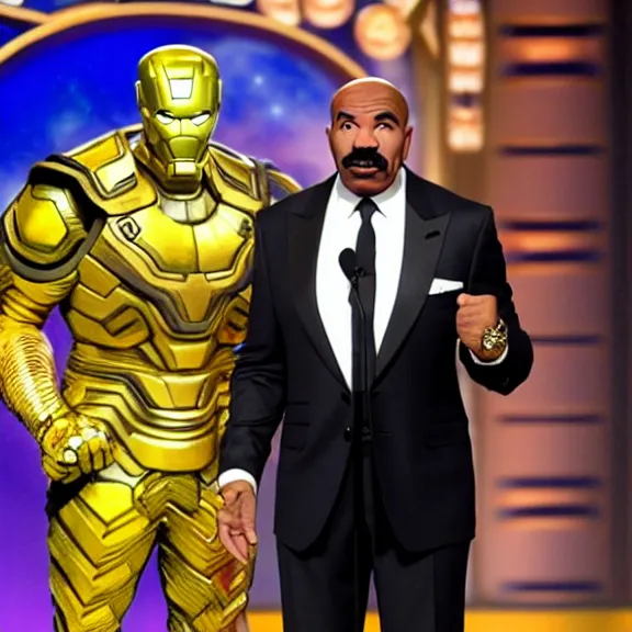 Image similar to Steve Harvey Wearing the infinity gauntlet