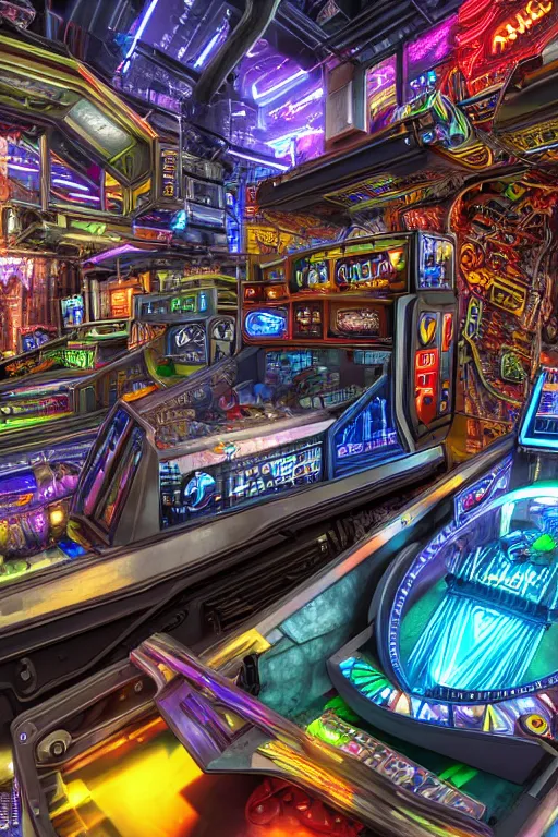 Image similar to a 3 d pinball game, theme is cyberpunk city market, tripmachines, realistic digital art, 3 d render of two huge futuristic steampunk generators inside a cyberpunk machine, 8 k, fluorescent colors, halluzinogenic, multicolored, exaggerated detailed, unreal engine