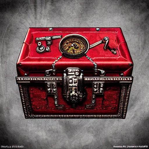 Image similar to steampunk red chest Insanely detailed and intricate, hyper-realistic, perfect master piece, award winning, in the graphic style of Patrick Gleason, detailed art, trending on Artstation, sharp focus, comic art