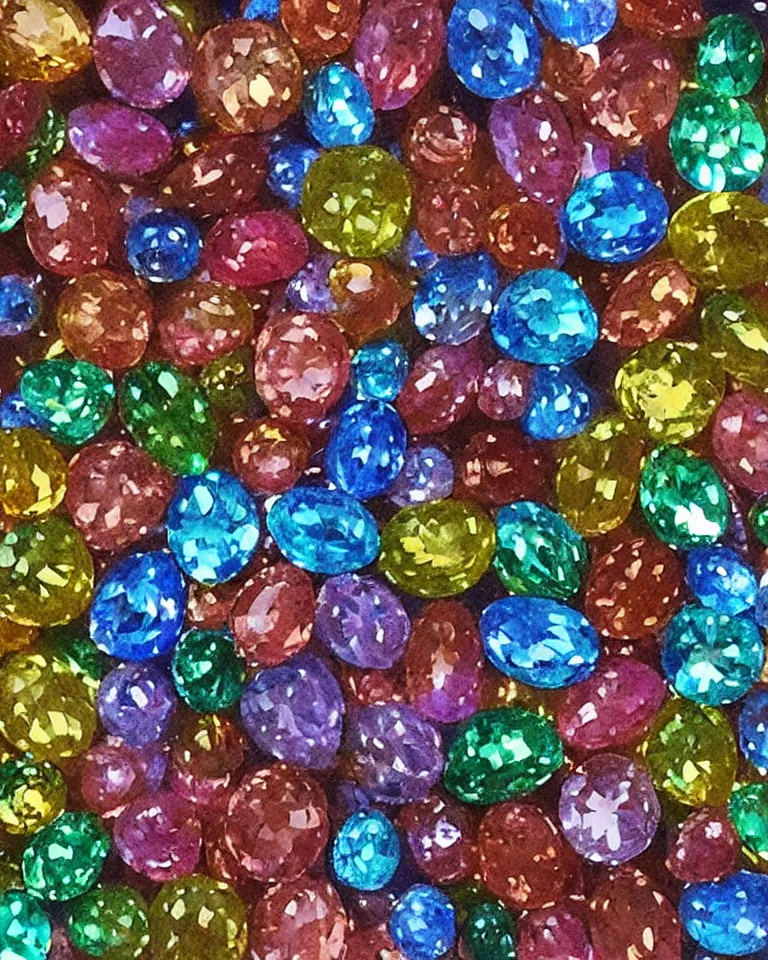 Image similar to “extreme close up print of tiny multi-colored gemstones by Raphael, Hopper, and Rene Magritte. Achingly beautiful, detailed, enchanting, romantic, trending on artstation”
