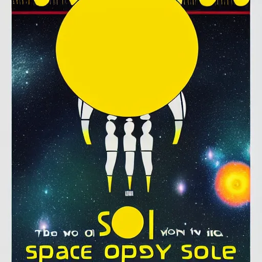 Prompt: space odyssey solaris retro book cover grafic
