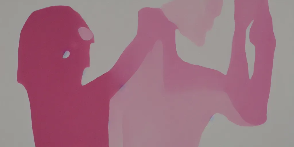 Prompt: detailed painting of a pink silhouette of a person on a white background