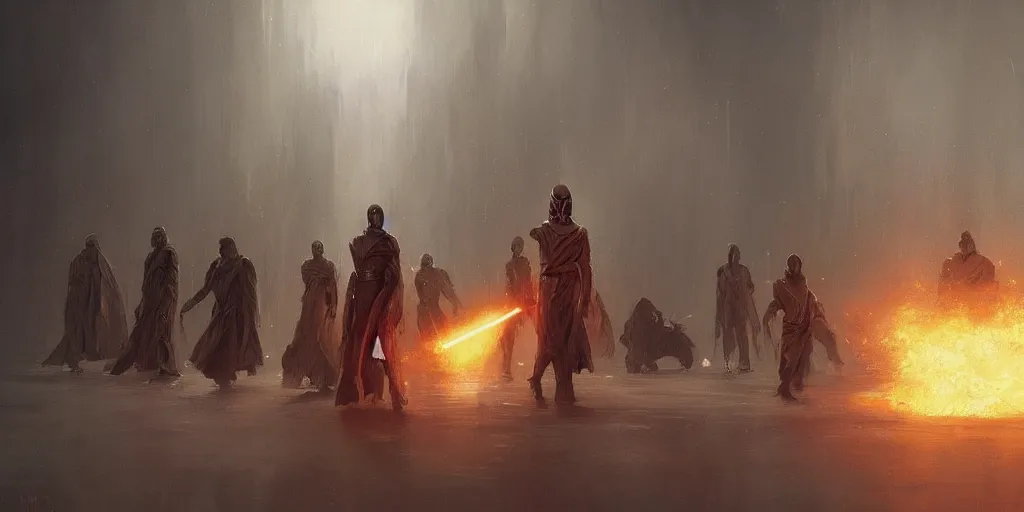 Image similar to a painting of a cinematic keyframe of star wars a dark sith's cult, heavy atmosphere and smoke by greg rutkowski, rule of thirds, golden ratio, ambient lighting, wlop, artgerm, artstation, highly detailed masterpiece, dark fantasy art, high detail, trending on artstation