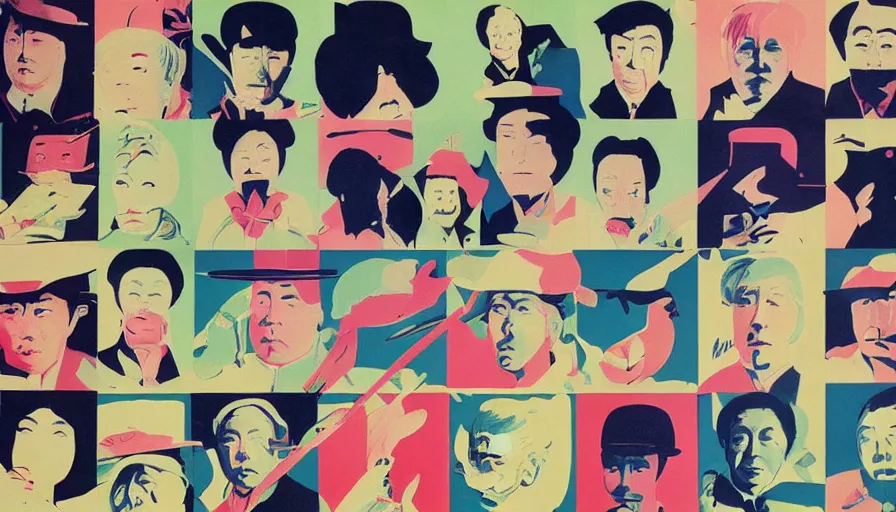 Image similar to Japan crafts explorations, a poster design for a contemporary graphic design exhibition, by Rene Magritte, Andy Warhol, Alex Yanes, Tadanori Yokoo, Yoshio Awazu