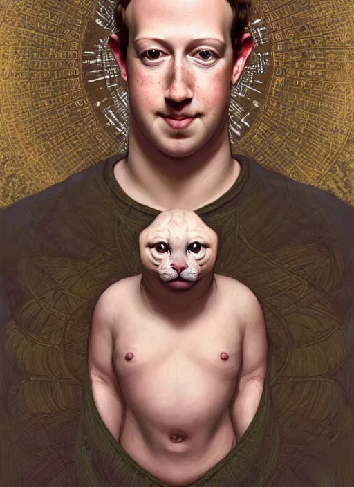 Image similar to symmetry!! portrait of chubby mark zuckerberg hairless!!!, fantasy, medieval wear, intricate, elegant, highly detailed, digital painting, artstation, concept art, smooth, sharp focus, illustration, art by artgerm and greg rutkowski and alphonse mucha