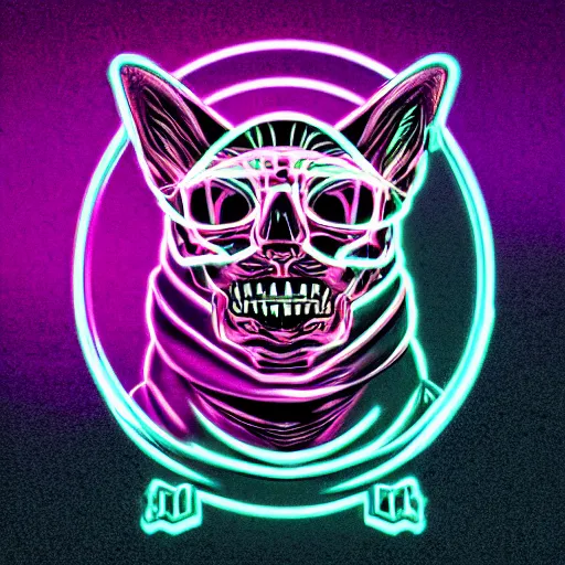 Image similar to cat skull in hoodie, portrait, vaporwave, synthwave, neon, vector graphics, cinematic, volumetric lighting, f 8 aperture, cinematic eastman 5 3 8 4 film, photorealistic