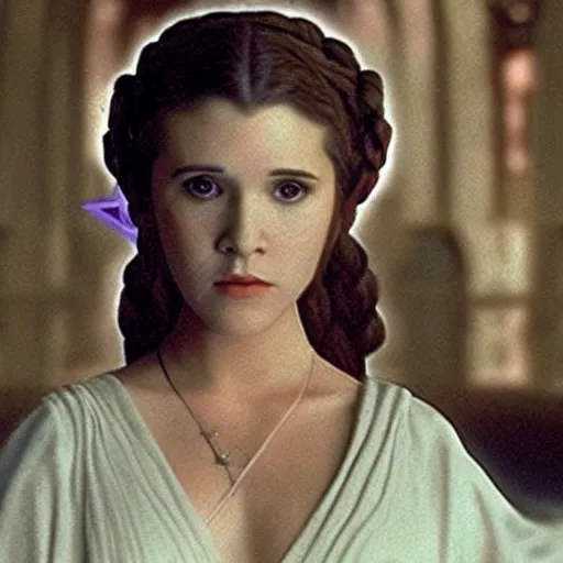 Image similar to young carrie fisher as princess padme in star wars episode 3, 8k resolution, full HD, cinematic lighting, award winning, anatomically correct