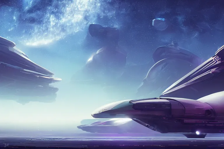 Prompt: a distant futuristic military installation, on the horizon, sleek, menacing, glowing lighting and neon signs, Raymond Swanland and Jessica Rossier nebula like clouds in space background near a ringed gas giant, hyper detailed hyper detailed, 8k, ultra realistic, cinematic lighting, ultra wide 35mm lens, Boeing Concept Art, Lockheed concept art