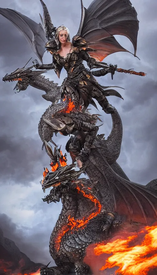 Image similar to photo of a Valkyrie in full armor riding a menacing looking fire breathing dragon, highly detailed, 8K, remove watermarks.