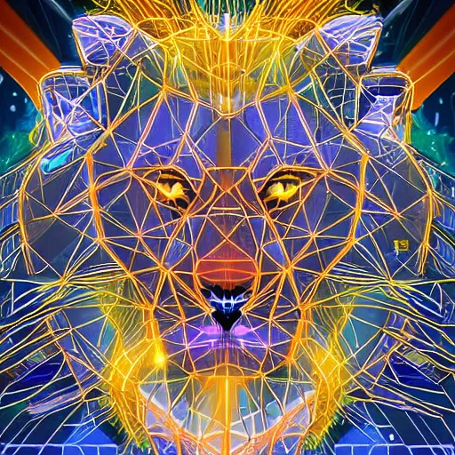 Prompt: cyberspace lion, detailed digital illustration by liiga smilshkalne, android netrunner