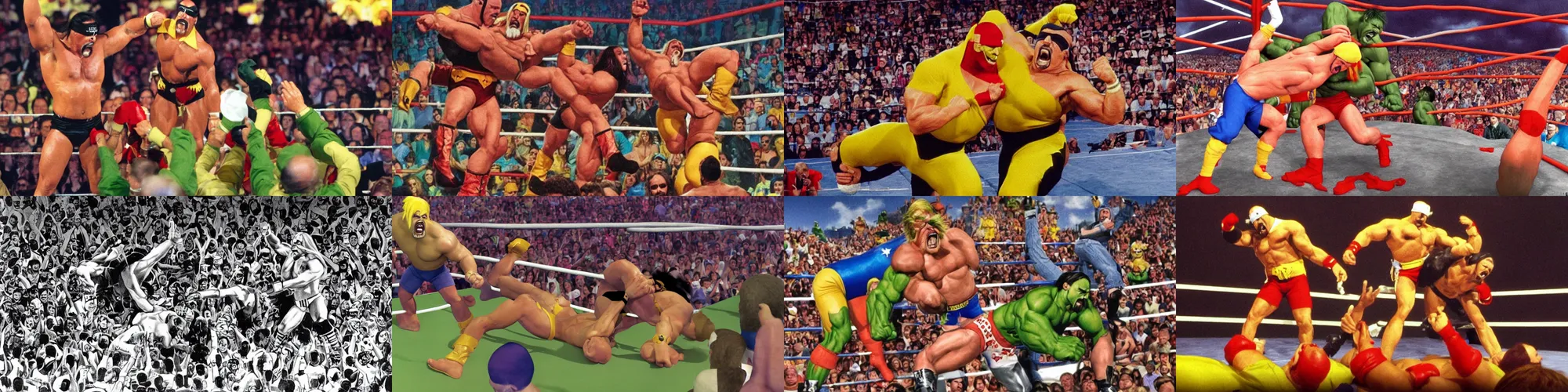 Prompt: Hulk hogan wrestling in the wwf ring in a dress, photorealistic, ultra detailed, ppv