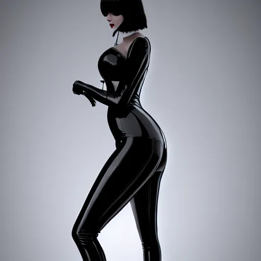 Prompt: a feminine curvy pale young hot goth cutie wearing a tight elegant elaborate latex-nylon outfit, cgsociety, photorealistic, sublime-hyperadvanced-amorous ambience, 16k, smooth, sharp focus, trending on ArtStation, volumetric lighting, thin waist, fully clothed