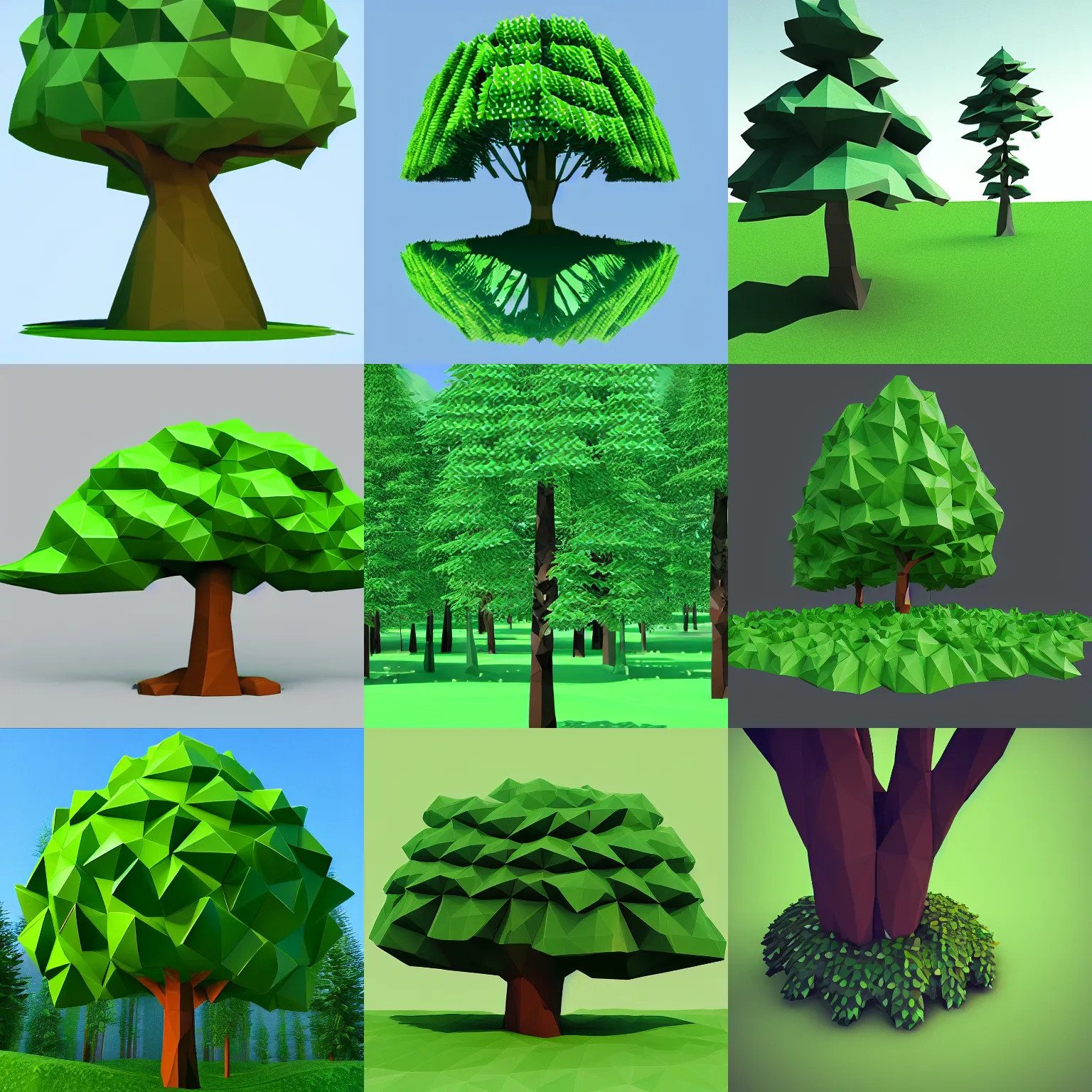 Prompt: a green low poly tree