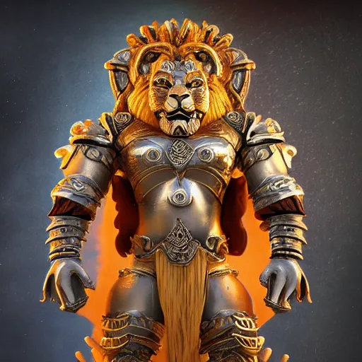 Image similar to Narasiṃha the head of a lion wear armor have claws character design Full Body high quality, ultra detail, 8K