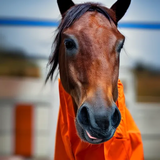 Image similar to horse using orange inmate clothes