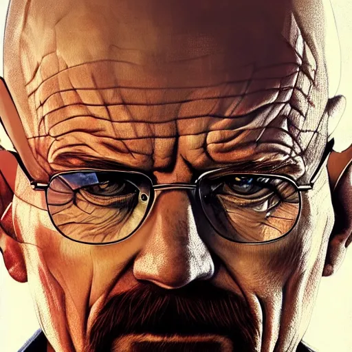 Image similar to Walter white on the cover of Far Cry game, intricate, elegant, highly detailed, digital painting, artstation, concept art, smooth, sharp focus, illustration, art by artgerm and greg rutkowski and alphonse mucha