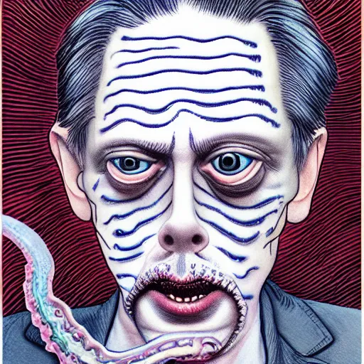 Image similar to a detailed portrait of Steve Buscemi as a squid in the style junji ito, 8k, ornate, intricate