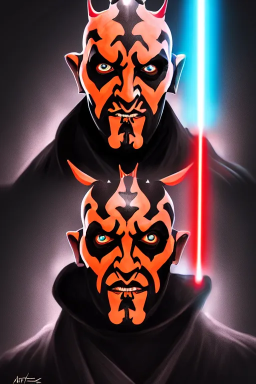 Image similar to a portrait of the darth maul from star wars, neon, cyberpunk, short beard, high - contrast, intricate, elegant, highly detailed, digital painting, artstation, concept art, smooth, sharp focus, illustration