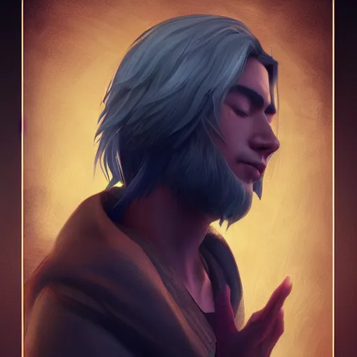 Image similar to a male mage in his 2 0 s with black hair, meditating with closed eyes. unreal engine, extremely detailed, award - winning art, trending on artstation