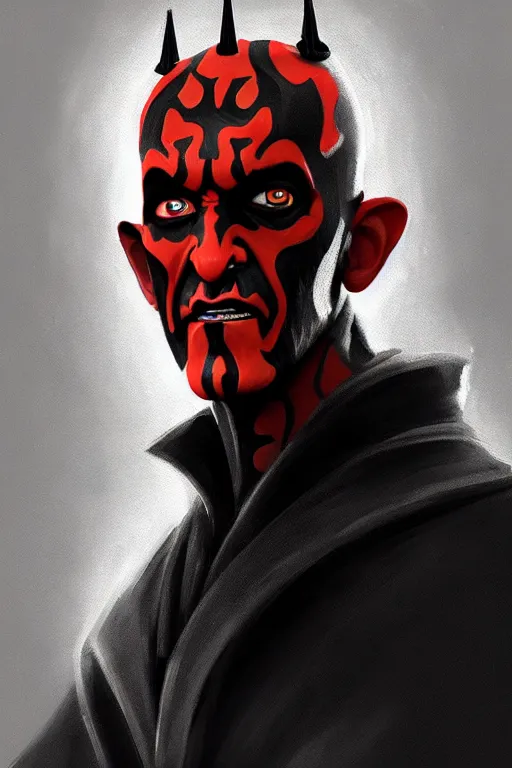 Image similar to a portrait of the darth maul from star wars, short beard, grim - lighting, high - contrast, intricate, elegant, highly detailed, digital painting, artstation, concept art, smooth, sharp focus, illustration